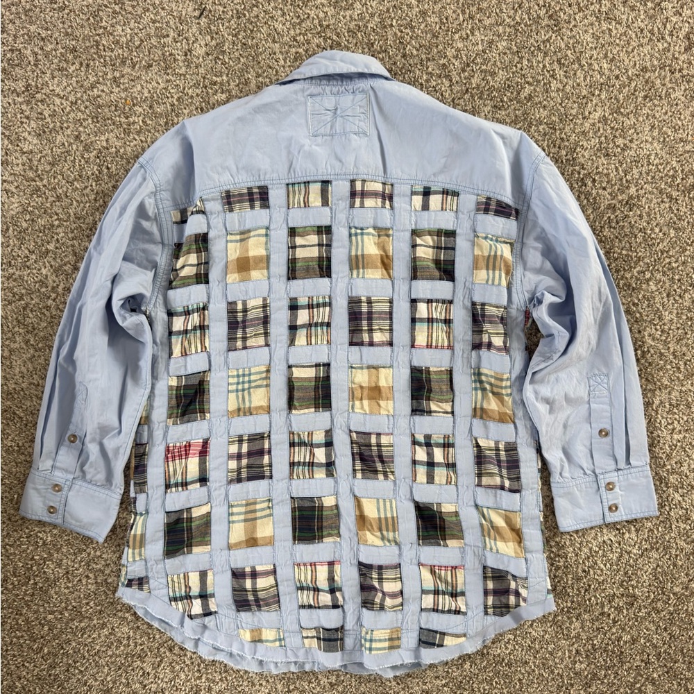 The Free People Mad For Madras Shirt is a button-down Patchwork Size Large - Picture 5 of 10
